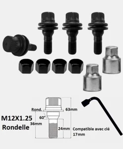 Schraube Diebstahschutzsystem für Räder M12X1.25 Schwarz Sitzfläche Flach - Bild 1 von 1