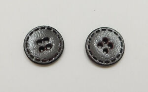 Set of 2 Dark Brown Genuine Leather Buttons Stitching 4-Hole Flat 3/4" Diameter
