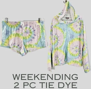 New Women’s Weekending 2 Pc Tie Dye Shorts & Zip Up Hoodie Outfit - Size 2X - Picture 1 of 7