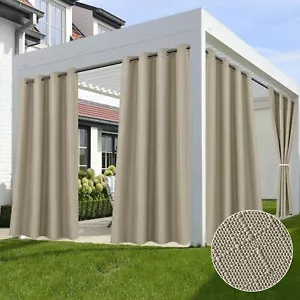 HolidayIdeas Outdoor Curtains for Patio Waterproof-4 Panels Linen Gazebo Curt... - Picture 1 of 8