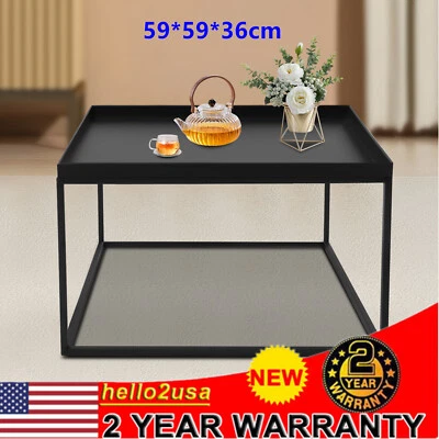 59cm Metal Square Coffee Table End Table/Side Table For Office Home Matt Black - Image 1 of 4
