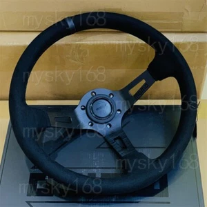 340mm/14inch MOMO MOD07 BLACK EDITION Deep Dish 8.5CM Suede Sport Steering Wheel - Picture 1 of 5