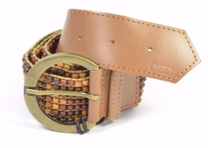 Obey DRIFTWOOD Womens 100% Leather Beaded Belt Multi Colored Brown NEW - Picture 1 of 3