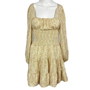 Prinzessin Polly Kleid Damen 2 beige Blumenmuster Mini gesmokt Stufen Boho gefüttert - Bild 1 von 9