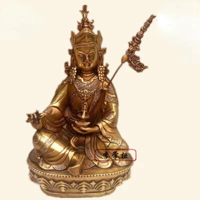 7-дюймовая бронзовая скульптура гуру Падмасамбхавы Ринпоче Будды лотоса из старого тибетского буддизма - Изображение 1 из 4