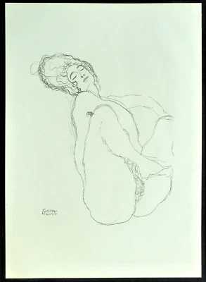GUSTAV KLIMT - Studie / Zeichnung 1914  " Sitzender Akt mit hoher Frisur " - Bild 1 von 4