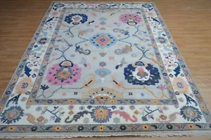 Decorative Colorful Oushak Hand-Knotted 9X12 Gray Ivory, Handmade Area Rug 17389 - Picture 1 of 10