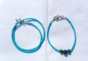 Turquesa Onix Lapislázuli Piedra Preciosa 925 Plata 9" Pulsera Hilos 20" Collar - Imagen 1 de 5