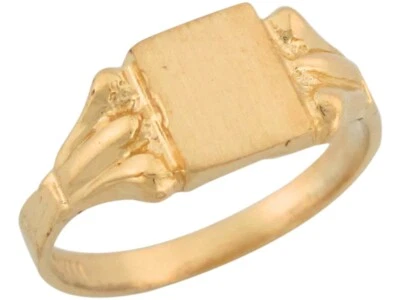 10k or 14k Yellow Gold Square Antique Inspired Decorative Signet Childrens Ring - Image 1 of 4
