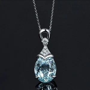 Collana ciondolo vera acquamarina e zaffiri naturali GARANZIA argento 925 NUOVA - Foto 1 di 6