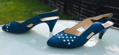 Vintage Heels by IL CALEGHER Slingbacks, Blue + Polka Dot, Rockabilly (38) UK 5 - Image 1 of 4