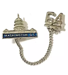 Vintage 1964 WASHINGTON DC Tie Tack Lapel Pin Silver Tone & Blue Enamel 2 1/2" - Picture 1 of 5