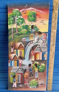 “Small Town” ORIGINAL HAITIAN PAINTING Signed By Simonis ART ON CANVAS - Picture 1 of 3