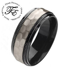 Men's Hammered Titanium Promise Ring -  Black and Silver Promise Ring Guy's