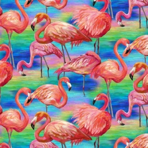 Fabulous Flamingos Allover Blue - Paintbrush Studio Cotton Fabric - Picture 1 of 5
