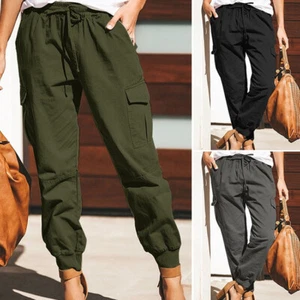 Pantalones de chándal informales de cintura alta pantalones largos informales inferiores para mujer pantalones de carga de combate - Imagen 1 de 9