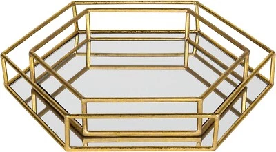 Kate and Laurel Felicia Glam 2-Piece Nesting Metal Mirrored Accent Trays, Gold - Image 1 of 4