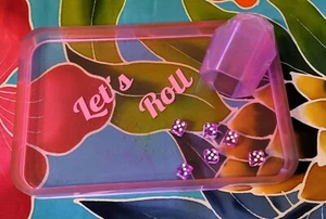 Let's Roll Dice game set Tray cup acrylic dice Glows in the dark Handmade - Picture 1 of 8