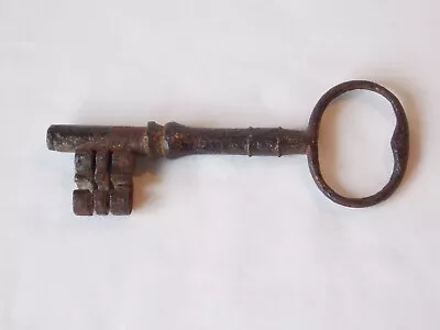 Antique Large Skeleton Door Key Church, Country House. Unusual Three Hooked Bits • 19.99£