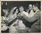 1953 Press Photo Wedding Bride Groom Punch Toast Guest Brocker-Carson Gloria Kit