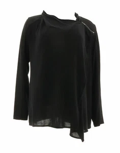 DG2 by Diane Gilman NWT Black 1X Drape-Front Easy Jacket with Zipper at Shoulder - Picture 1 of 3