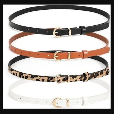 WHIPPY Set of 4 Skinny Leather Belts Womens Size 110cm Brown/Black/White/Leopard - Image 1 of 4