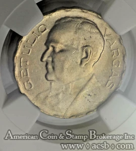 Brazil 300 Reis 1938 MS65 NGC KM#546 Vargas FINEST Pop 3/0 Finer GEM WHITE - Picture 1 of 9