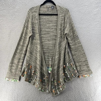 Женский свитер BKE очень большой открытый передний с цветочной отделкой богемный кардиган шерстяной бутик - Изображение 1 из 4
