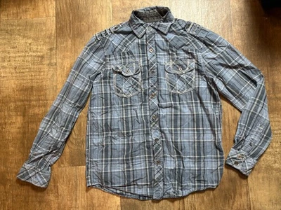 Modern Culture Button Up Shirt Mens Medium Plaid Blue Long Sleeve Western Cotton - Image 1 of 4