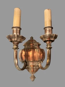 Applique da parete candelabro classico antico placcato argento su rame 2 luci - Foto 1 di 8