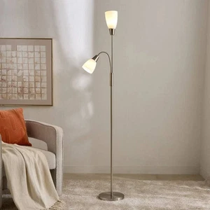 Modern LED Floor Lamp With Adjustable Arm- Silver, Minimalist Design Home Decor - Picture 1 of 6