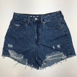 S.O.N.G. Mom Shorts Juniors 5/27 Tattered High-Rise Jean w/ Floral Embroidery - Picture 1 of 16