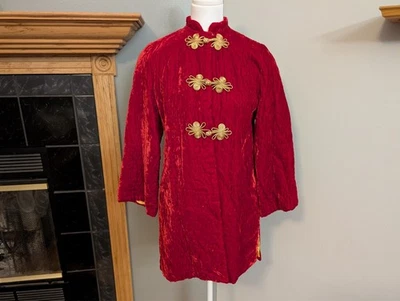 Diana Dean Red Velvet Gold Lined Jacket Vintage Bohemian Renaissance Style Coat - Image 1 of 4