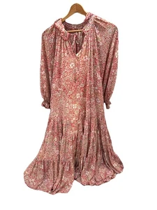 Free People Feeling Groovy Maxi Dress Floral Print Flowy V-Neck Red XS Oversized - Picture 1 of 13