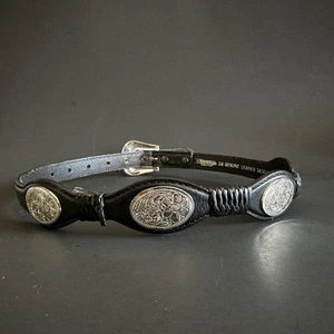 Cinturón occidental concho plateado de cuero negro para mujer NOCONA de 24"" de colección raro - Imagen 1 de 16