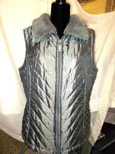 Denim and Co. Steppweste Kunstfellkragen ärmellos wattiert grau/silber Gr. L - Bild 1 von 7