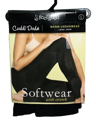 Ropa interior cálida para mujer CUDDL DUDS larga John talla grande tela elástica negra Foto 1 de 4