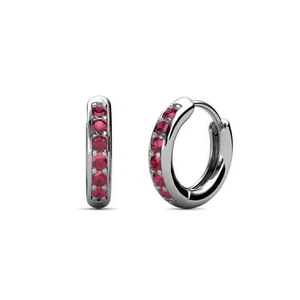 Natural Red Ruby Hoop Womens Earrings in 14K White Gold - Picture 1 of 2