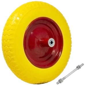 Ruota Piena Antiforatura PU Gialla per Carriola 35cm + Asse Lungo 210mm Acciaio - Foto 1 di 5