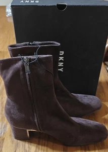 DKNY Women's Cavale Stretch Heeled Ankle Espresso Boots Size 10 - Picture 1 of 7