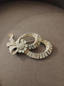 Broche broche con lazo de diamantes de imitación - solapa de cristal vintage - Imagen 1 de 4