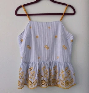 Alya Womens Sz M Cute Summer Pinstripe & Yellow Embroidered Floral Blouse Top - Picture 1 of 4