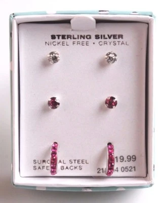 Ragazze Argento Sterling 925 Rosa Cristallo Chiaro Cerchio Post Orecchini Nuovo - Immagine 1 di 2
