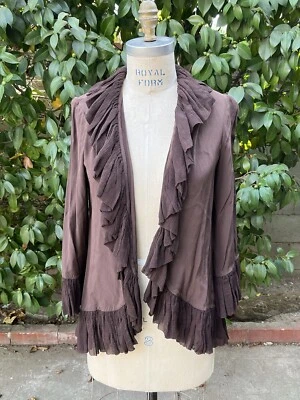 AMAZING SAMPLE Dosa Open Silk Blouse Size 2 Brown - Image 1 of 4