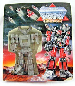 Old Gray Transformer Space Fighter Robot Clock Orig Box Old Unused Store Stock - Picture 1 of 3