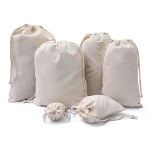 24 x 34 Inches 100% Organic Cotton Double Drawstring Muslin Bags - Pack of 50 - Picture 1 of 6