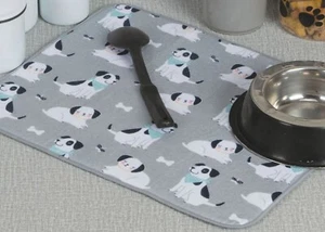 Kitchen Reversible Microfiber Dish Drying Mat (15"x20") DOGS PATCH & BONES,KDD - Picture 1 of 11