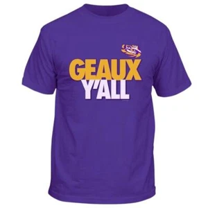LSU Tigers T-Shirt Geaux Yall - Tiger Eye Logo - Y'all - Purple Short Sleeve New - Picture 1 of 5