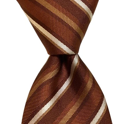 HUGO BOSS Men's 100% Silk Skinny XL Necktie Designer STRIPED Brown/White EUC - Image 1 of 3