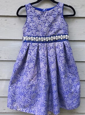 Cinderella Couture USA Blue & Gold Pearl Gown (Kids 12) Brocade Embroidery Hahn - Image 1 of 4